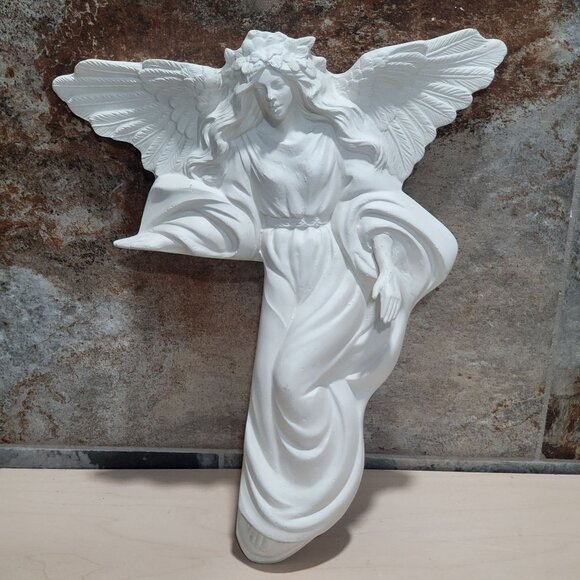 Bisque Porcelain Angel Figurine Wall Decor - Picture 1 of 9